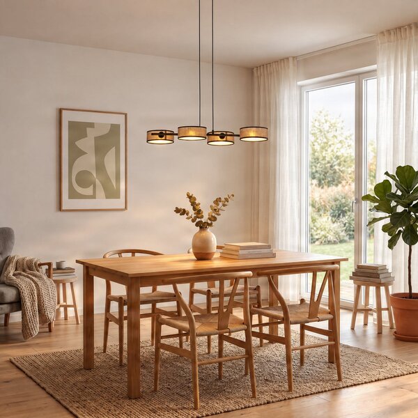EMIBIG LIGHTING Висяща лампа Drumz 4, кафява, плат/стомана, дължина 80 cm, E14, Затъмняване, Кафяв / ръждив, Дневна/трапезария, Плат / текстил, Модерен