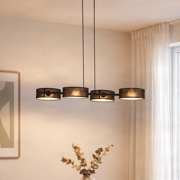 EMIBIG LIGHTING Висяща лампа Drumz 4, черна, плат/стомана, дължина 80 cm, E14, Затъмняване, Черен, Дневна/трапезария, Плат / текстил, Модерен