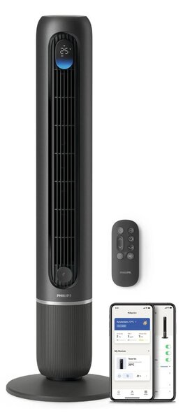 Смарт вентилатор Philips CX7550/01, 30W, 12 скорости, таймер, автоматичен режим, управление с гласови асистенти Google и Alexa, Wi-Fi, черен