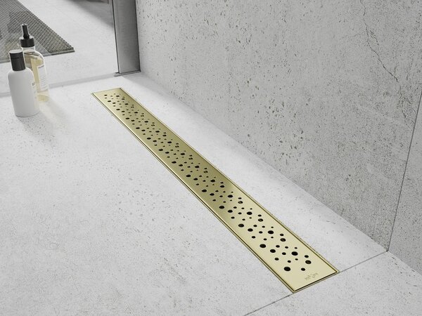Mexen Flat 360° M12 въртящ се линеен сифон 50 см, четкано златно - 1A21050-40