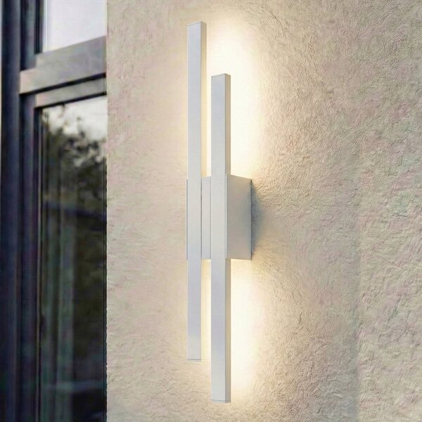 Lindby LED външна стенна лампа Sakari, бяла, алуминий, височина 59 cm, Бял, Алуминий, Модерен