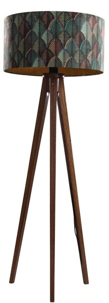 Подова лампа от орехово дърво с велурен абажур с дизайн на листа 50см - Tripod Classic