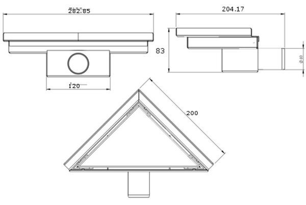 Mexen Flat-T M13 триъгълен подов сифон 20 x 20 см, четкано сиво - 1E10320