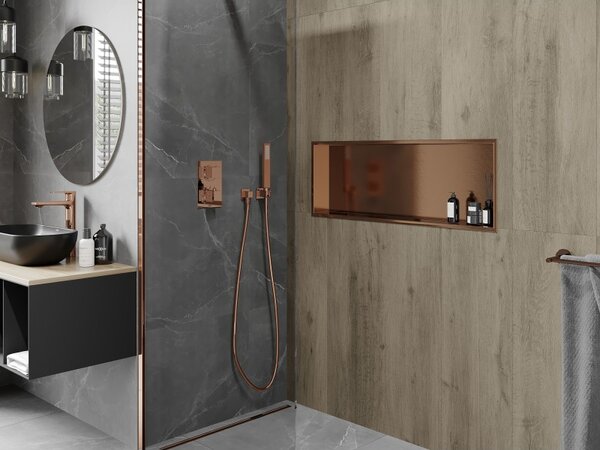 Mexen X-Wall-R ъглов рафт с фланец 90 x 30 см, четкана мед - 19C0903010