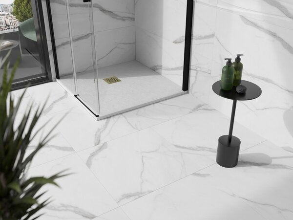Mexen Stone+ композитен квадратен душ подложка 90 х 90 см, бял, златна