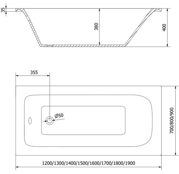Mexen Vega правоъгълна вана 120 x 70 см, бяла - 55011207000