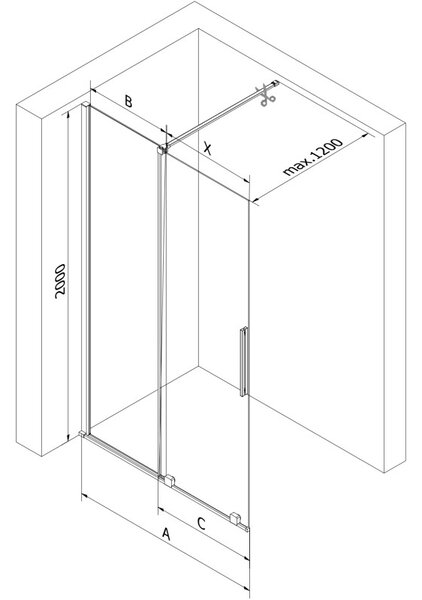 Mexen Velar плъзгаща се душ кабина Walk-in 120 x 200 см, прозрачна 8 мм, черна