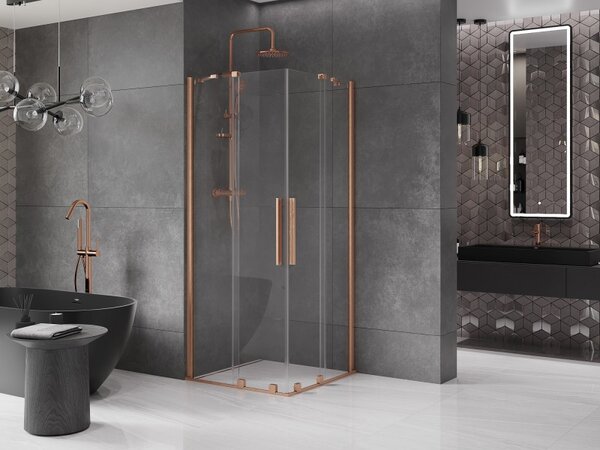 Mexen Velar Дуо плъзгаща се душ кабина 90 x 90 см, прозрачна, четкована мед