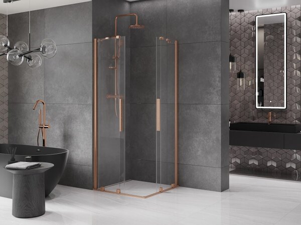 Mexen Velar Дуо плъзгаща се душ кабина 90 x 90 см, прозрачна, четкована мед