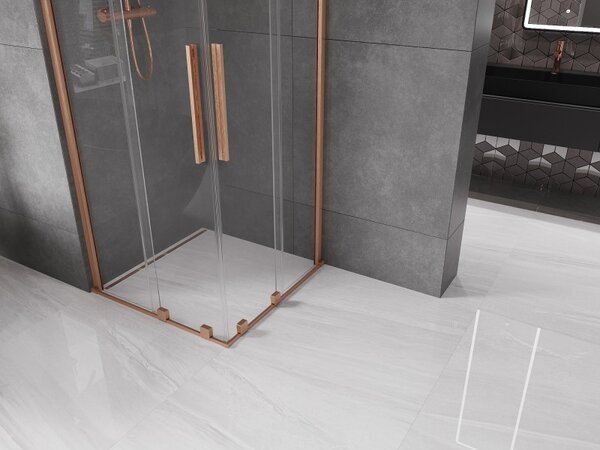 Mexen Velar Дуо плъзгаща се душ кабина 90 x 90 см, прозрачна, четкована мед