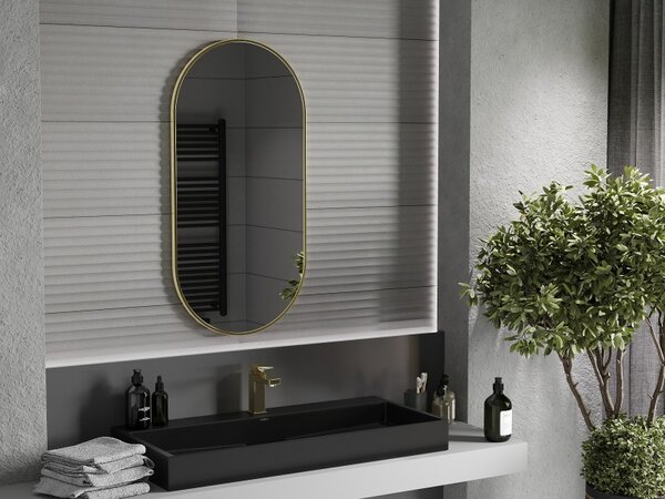 Mexen Loft овално огледало за баня 100 x 50 cm, златна рамка - 9851-100-050-000-50
