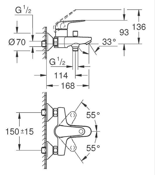 Grohe Euroeco едноръкохватков смесител за вана/душ, хром