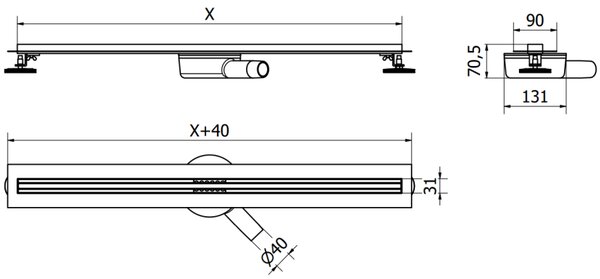 Mexen Flat 360° Slim въртящ се линеен сифон 80 см, бял - 1241080