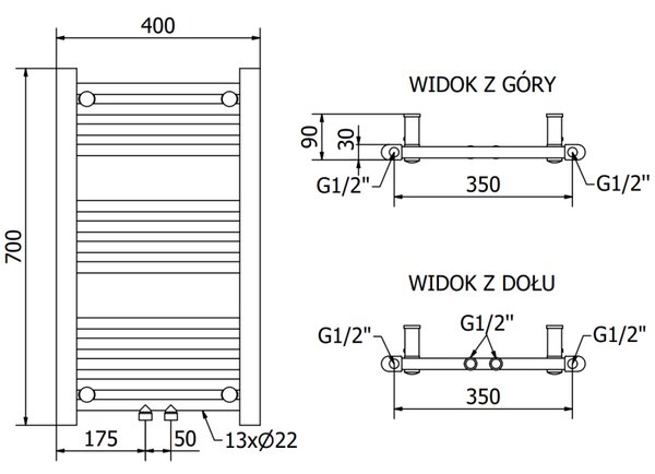 Mexen Mars радиатор за баня 700 x 400 мм, 238 W, антрацит - W110-0700-400-00-66
