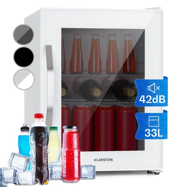 Klarstein Beersafe M Quartz, охладител, 33 литра, 2 рафта, панорамна стъклена врата, неръждаема стомана