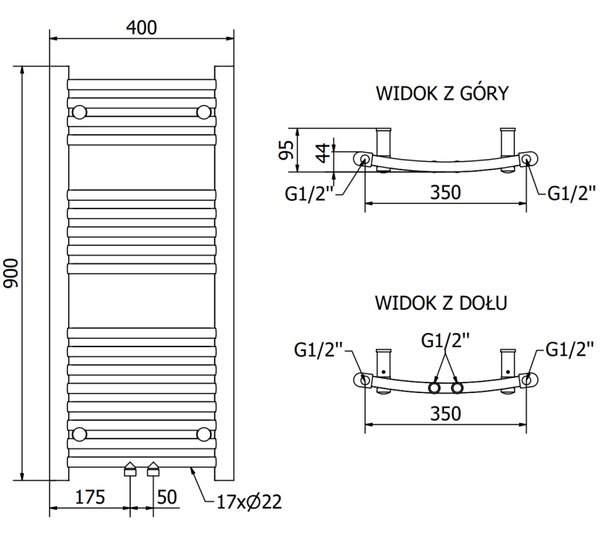 Mexen Ares баня радиатор 900 x 400 мм, 312 W, черен - W102-0900-400-00-70