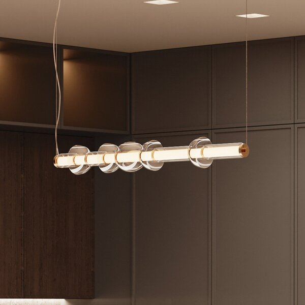Maytoni Cosmo LED висящо осветление, месинг, дължина 98 cm, стъкло, Злато / месинг, Дневна/трапезария, Стъкло, Модерен