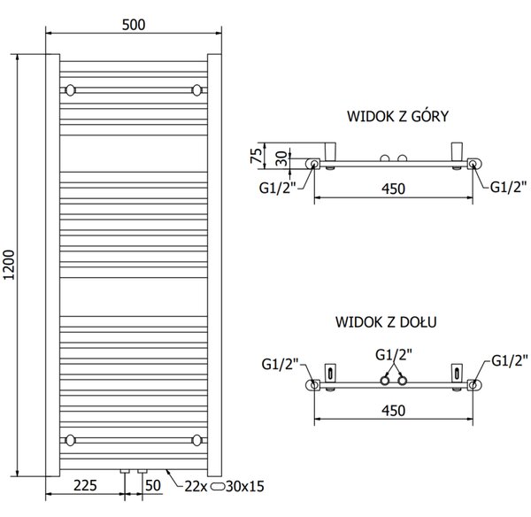 Mexen Hades радиатор за баня 1200 x 500 мм, 570 W, черен - W104-1200-500-00-70