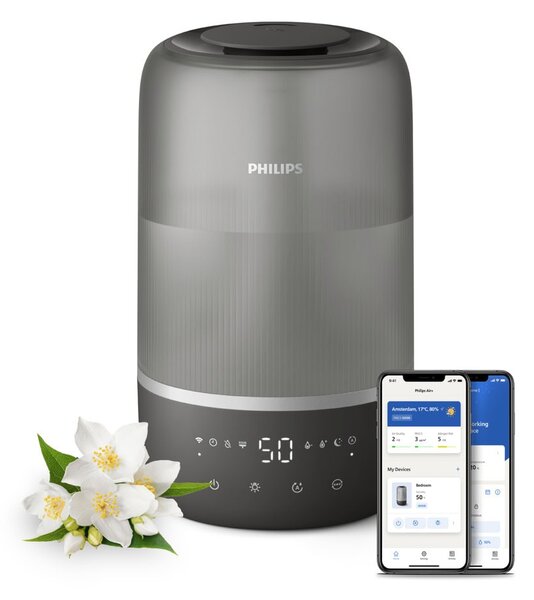 Овлажнител за въздух Philips HU1510/03, 3 l резервоар, подходящ за помещения с площ до 41m², 3 скорости, таймер, сив