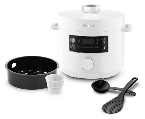 Мултифункционален уред за готвене под налягане Tefal Turbo Cuisine CY754130, 4.8l вместимост, 10 програми за готвене, 1090W, бял