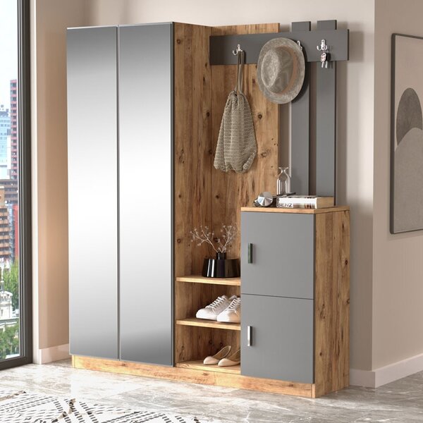 Закачалка с шкаф Doorse меламиниран тъмен сонома 147.5x35x180см
