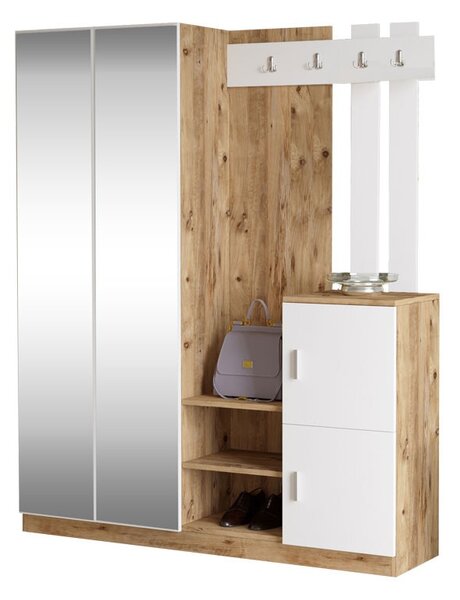 Закачалка с шкаф Doorse меламинирана бяла - сонома 147.5x35x180см