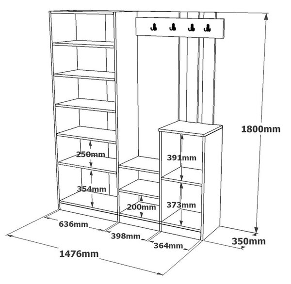 Закачалка с шкаф Doorse меламиниран тъмен сонома 147.5x35x180см