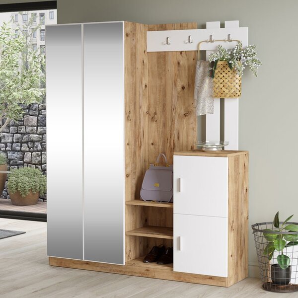 Закачалка с шкаф Doorse меламинирана бяла - сонома 147.5x35x180см