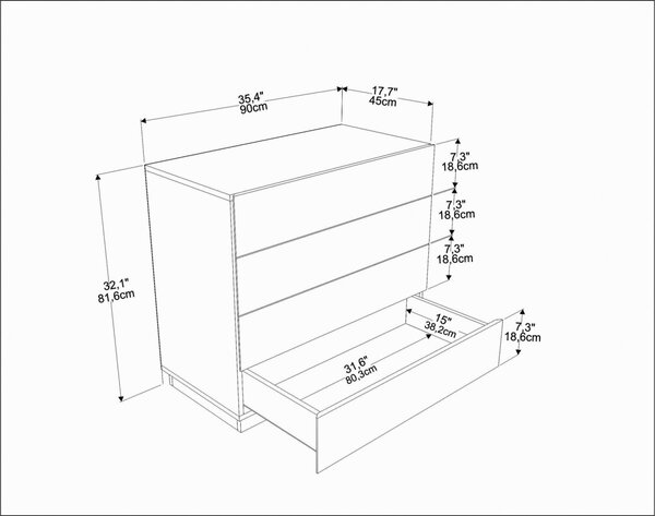 Шкаф Lines бял 90x45x81.6 см