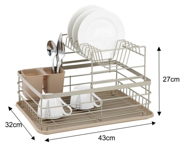 Сушилник за съдове на 2 нива Kinghoff KH 1839, Поставка за прибори, Бежов
