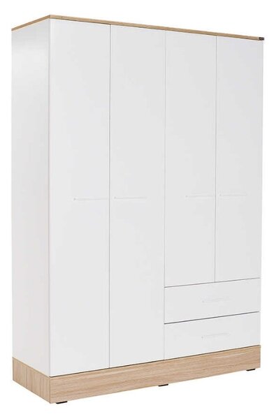 Четирикрилен гардероб в бял - сонома цвят 137x52x198см