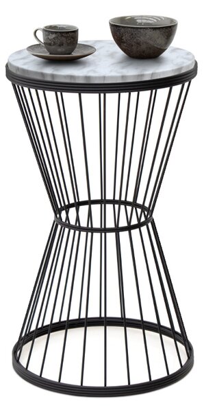 Hoffman TopMebel метална - МДФ помощна маса в черен - бял мраморен ефект цвят 35x35x58cm