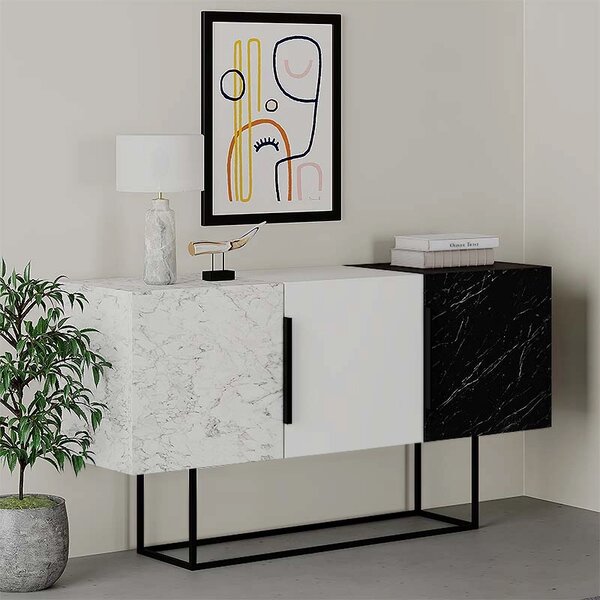 Шкаф Tontini TopMebel от меламин в бял - черен мраморен ефект 150x42x79,5cm