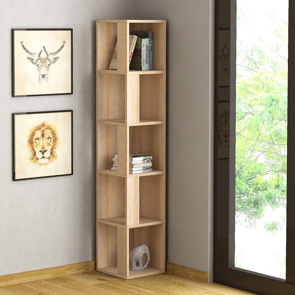 Меламинов ъглов шкаф за книги Piano в цвят дъб 31,4x31,4x158,9см
