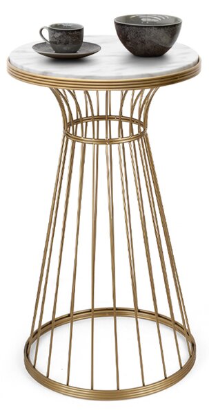 Tekosi TopMebel метална - МДФ помощна маса в златен - бял мраморен ефект цвят 35x35x58cm