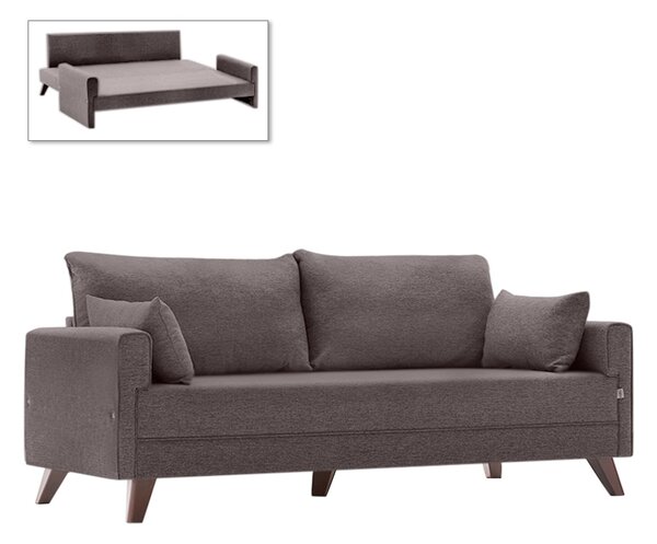 Триместен разтегателен диван Bella TopMebel от плат в кафяв цвят 208x81x85cm