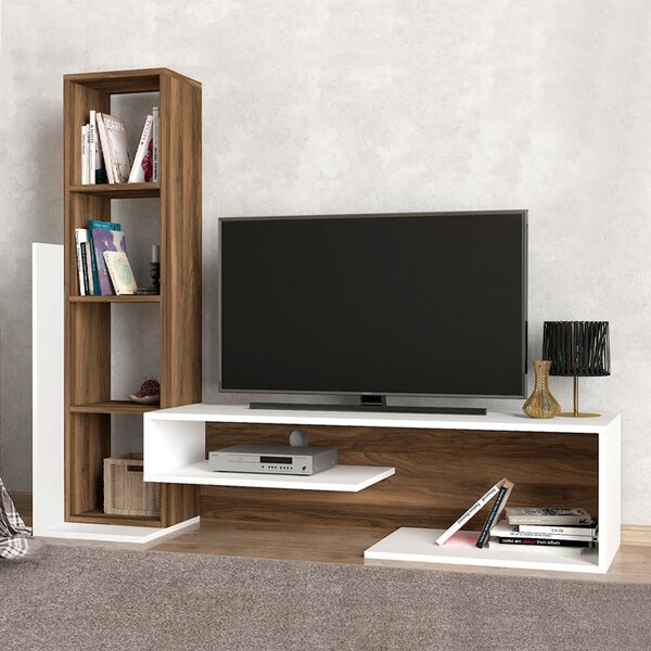Меламинов ТВ шкаф Bend TopMebel в бял - орех цвят 153,6x39x131cm