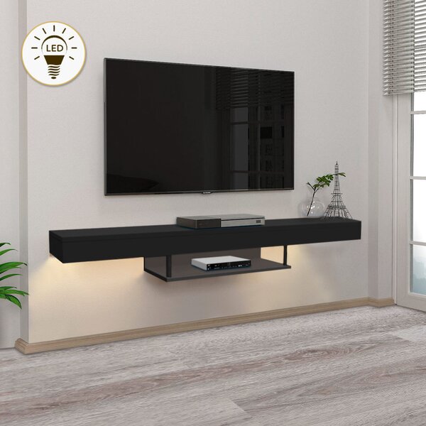 Albares TopMebel меламинов стенен ТВ шкаф с LED осветление в черен цвят 150x29.6x22cm