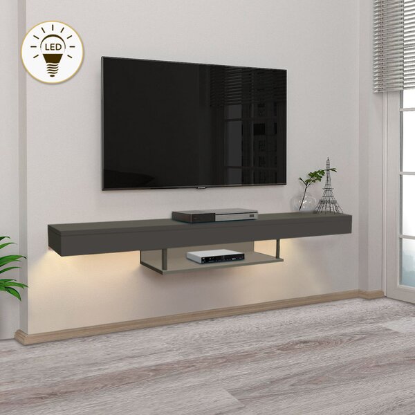 Albares TopMebel меламинов стенен ТВ шкаф с LED осветление в антрацит цвят 150x29.6x22cm