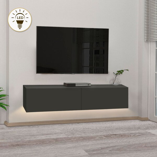 Aristo TopMebel меламинов стенен ТВ шкаф с LED осветление в антрацит цвят 135x31.6x25cm