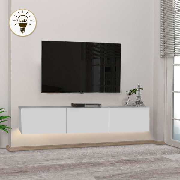 Damla TopMebel меламинов стенен ТВ шкаф с LED осветление в бял цвят 180x29.5x29.5cm