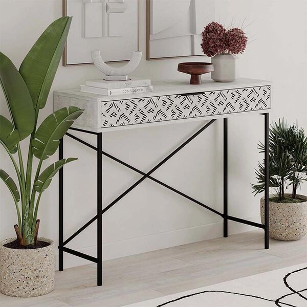 Конзола Heaton TopMebel метал-меламин в античен бял цвят 110x35,6x90cm