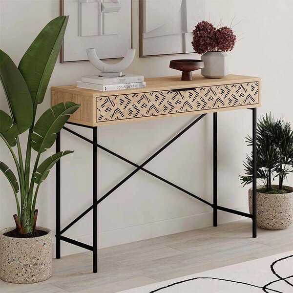 Конзола Heaton TopMebel метал-меламин в цвят сапфирен дъб 110x35,6x90cm