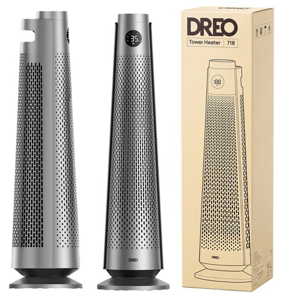 Вентилаторна печка - кула DREO Solaris 718, 2000W, 25 м2, PTC, 5-35°C, 9 режима, 120° осцилация, 8-степенна защита, Таймер, Дистанционно, Сензор за наклон, Сив/графит