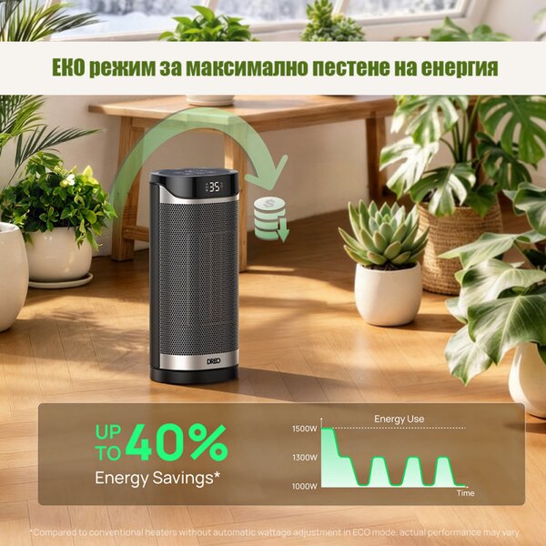 Вентилаторна печка DREO Solaris 619, 2000W, 20 м2, PTC, 5 режима, 8-степенна защита, Таймер, Дистанционно управление, 70° завъртане, 5-35°C, Черен/сив