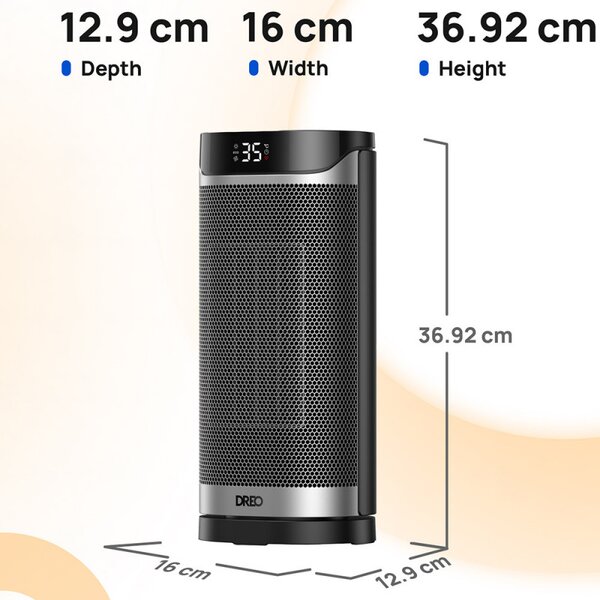 Вентилаторна печка DREO Solaris 619, 2000W, 20 м2, PTC, 5 режима, 8-степенна защита, Таймер, Дистанционно управление, 70° завъртане, 5-35°C, Черен/сив