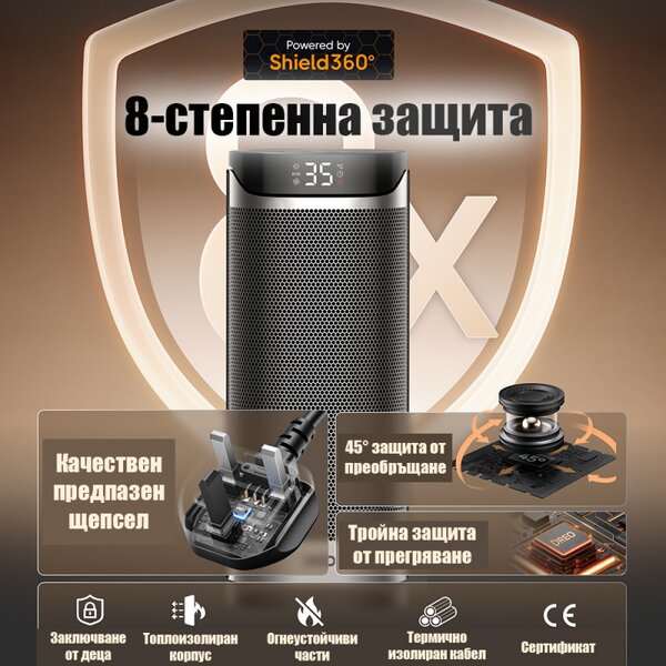 Вентилаторна печка DREO Solaris 619, 2000W, 20 м2, PTC, 5 режима, 8-степенна защита, Таймер, Дистанционно управление, 70° завъртане, 5-35°C, Черен/сив