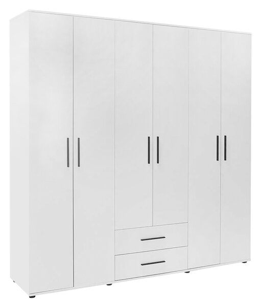 Шкаф с 6 врати Bianco от меламин в бял цвят 206x52x213см