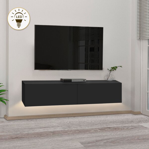 Aristo TopMebel меламинов стенен ТВ шкаф с LED осветление в черен цвят 135x31.6x25cm