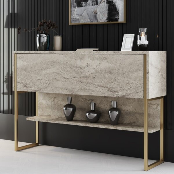 Буфет от меламин Luxe в цвят травертин - злато 120x30x80см